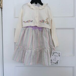 Iris & Ivy Cream Cardigan and Striped Dress Set- Easter outfit
